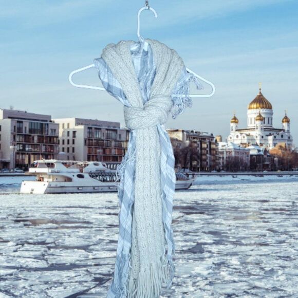 Beige Cream Cable Knit Scarf - Picture 11 of 13